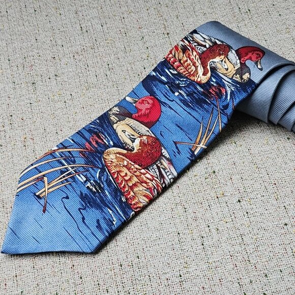 Vintage Field And Stream Men Tie 100 Silk Neck tie Duck in the Water Classic Tie - Picture 1 of 9